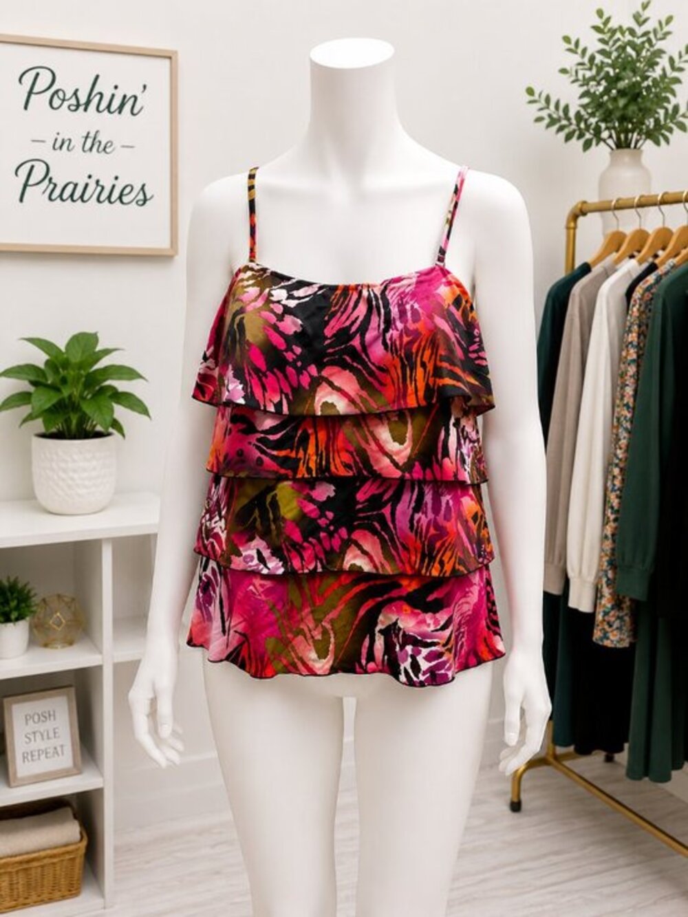 4 for $25 🌸 Caribbean Joe Island Supply Co. Tiered Tankini Swim Top | Size 16